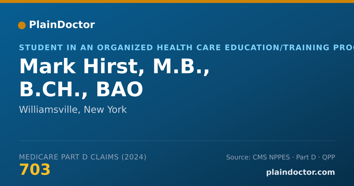 Shareable card for Mark Hirst, M.B., B.CH., BAO - Student in an Organized Health Care Education/Training Program, Williamsville, NY