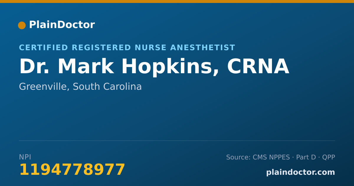 Shareable card for Mark Hopkins, CRNA - Certified Registered Nurse Anesthetist, Greenville, SC