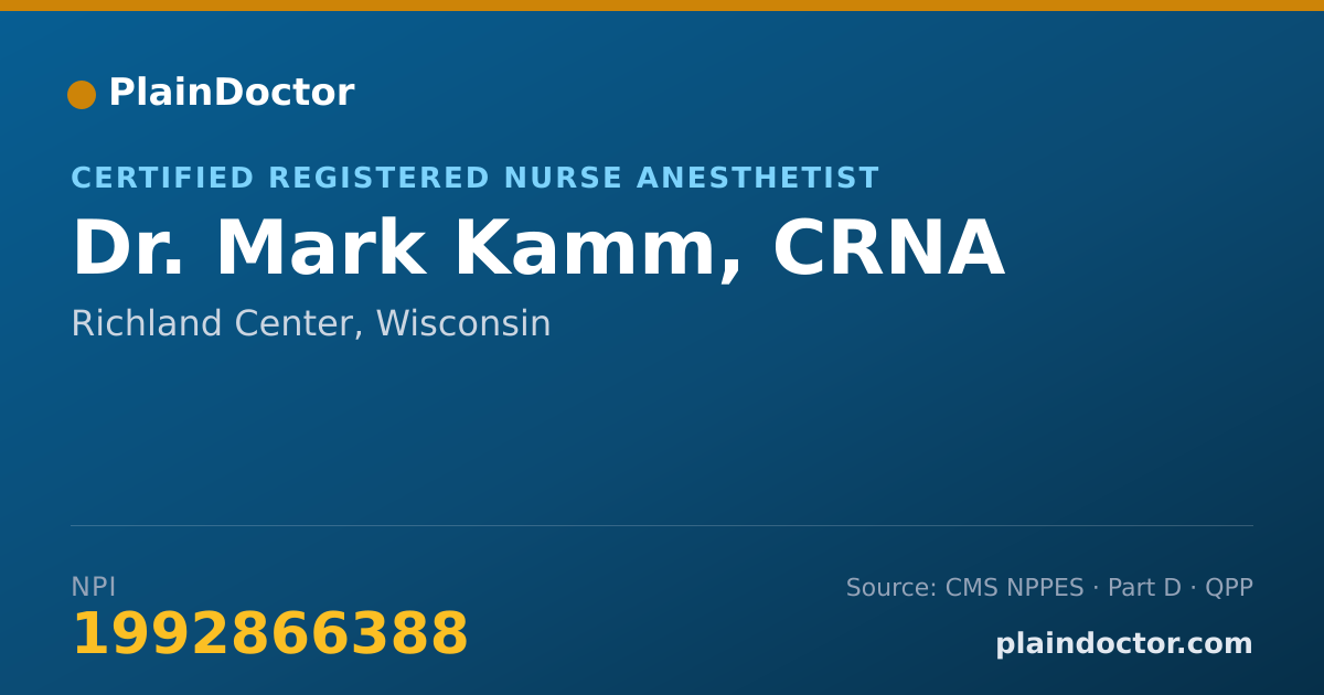 Shareable card for Mark Kamm, CRNA - Certified Registered Nurse Anesthetist, Richland Center, WI