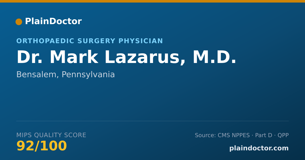Shareable card for Mark Lazarus, M.D. - Orthopaedic Surgery Physician, Bensalem, PA