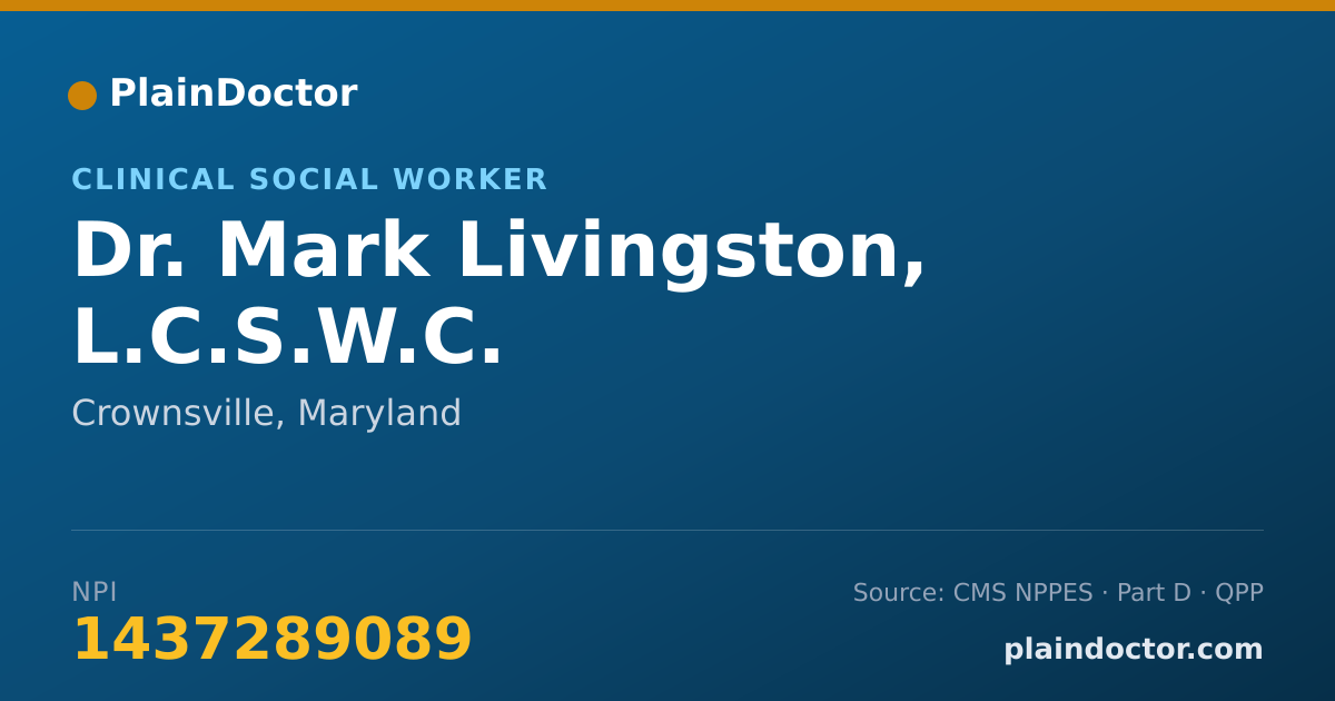 Shareable card for Mark Livingston, L.C.S.W.C. - Clinical Social Worker, Crownsville, MD