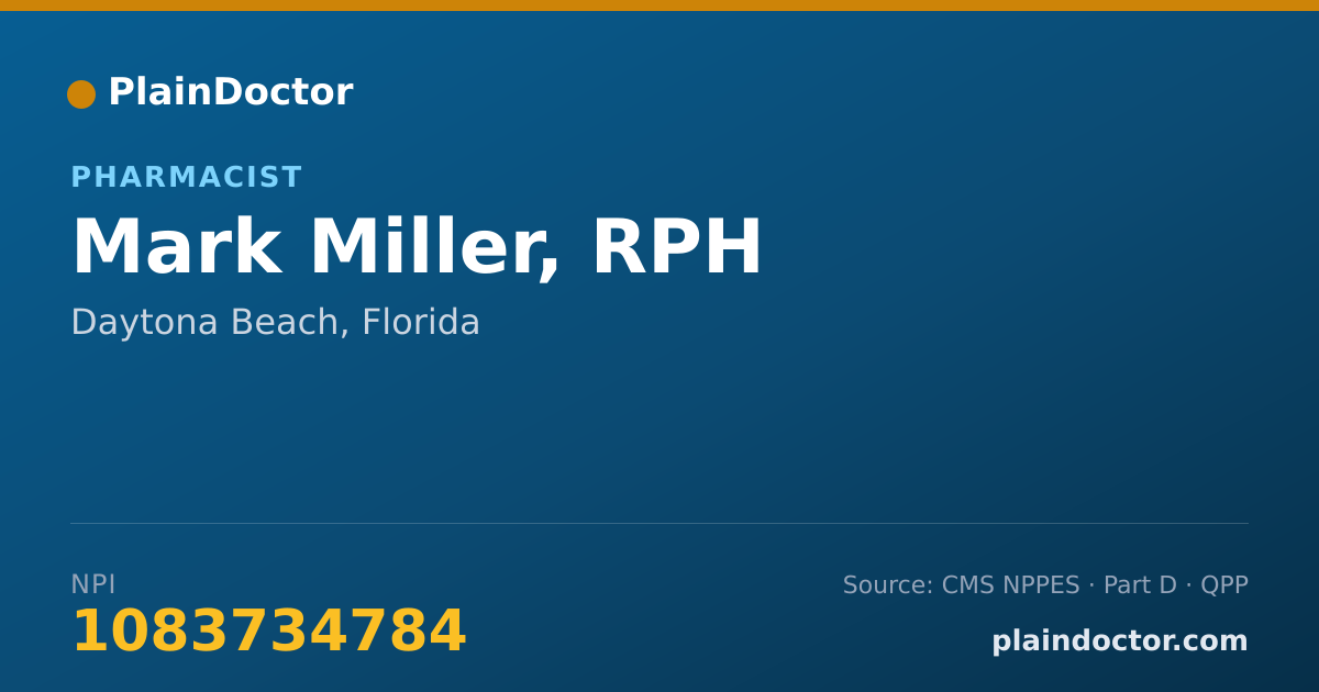 Shareable card for Mark Miller, RPH - Pharmacist, Daytona Beach, FL
