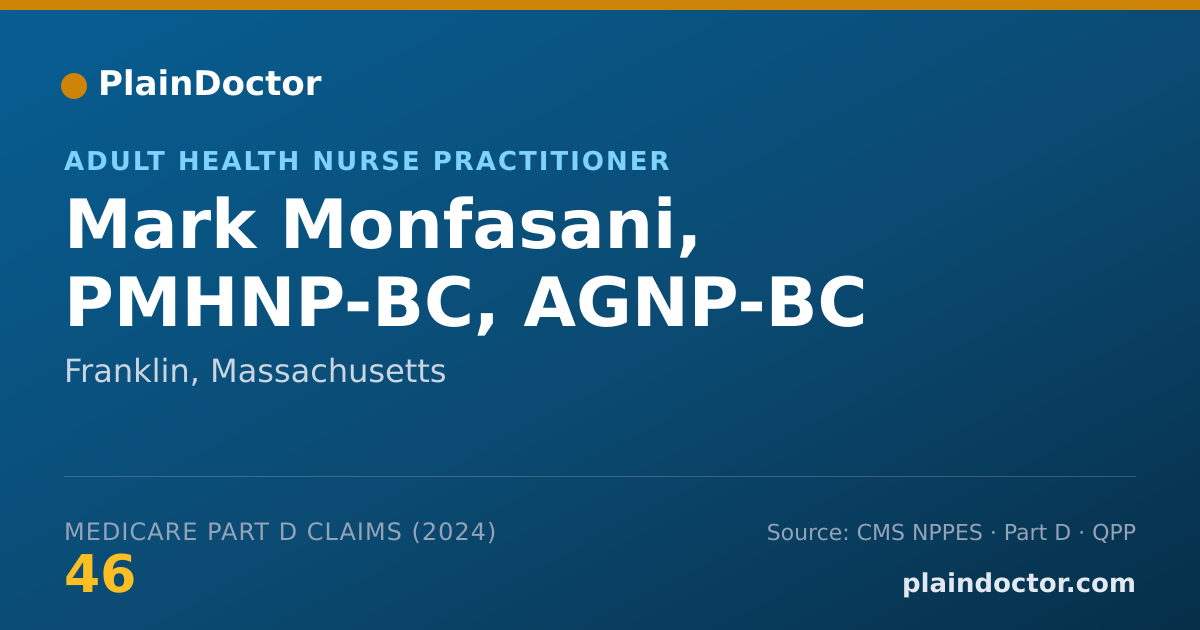 Shareable card for Mark Monfasani, PMHNP-BC, AGNP-BC - Adult Health Nurse Practitioner, Franklin, MA