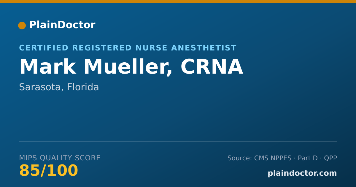Shareable card for Mark Mueller, CRNA - Certified Registered Nurse Anesthetist, Sarasota, FL