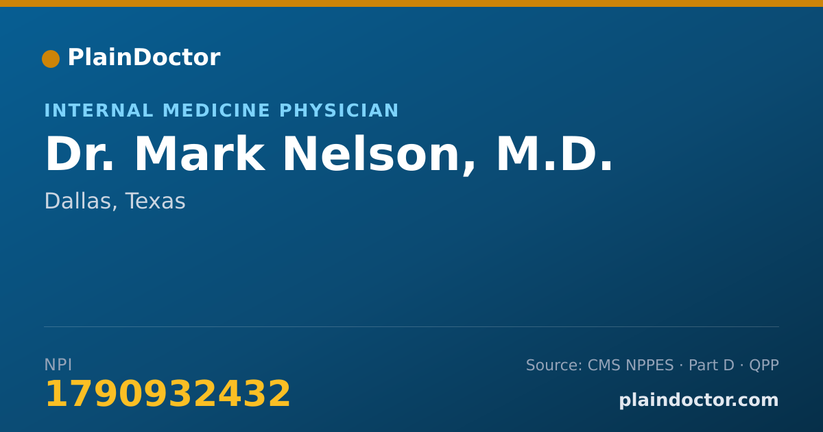 Shareable card for Mark Nelson, M.D. - Internal Medicine Physician, Dallas, TX