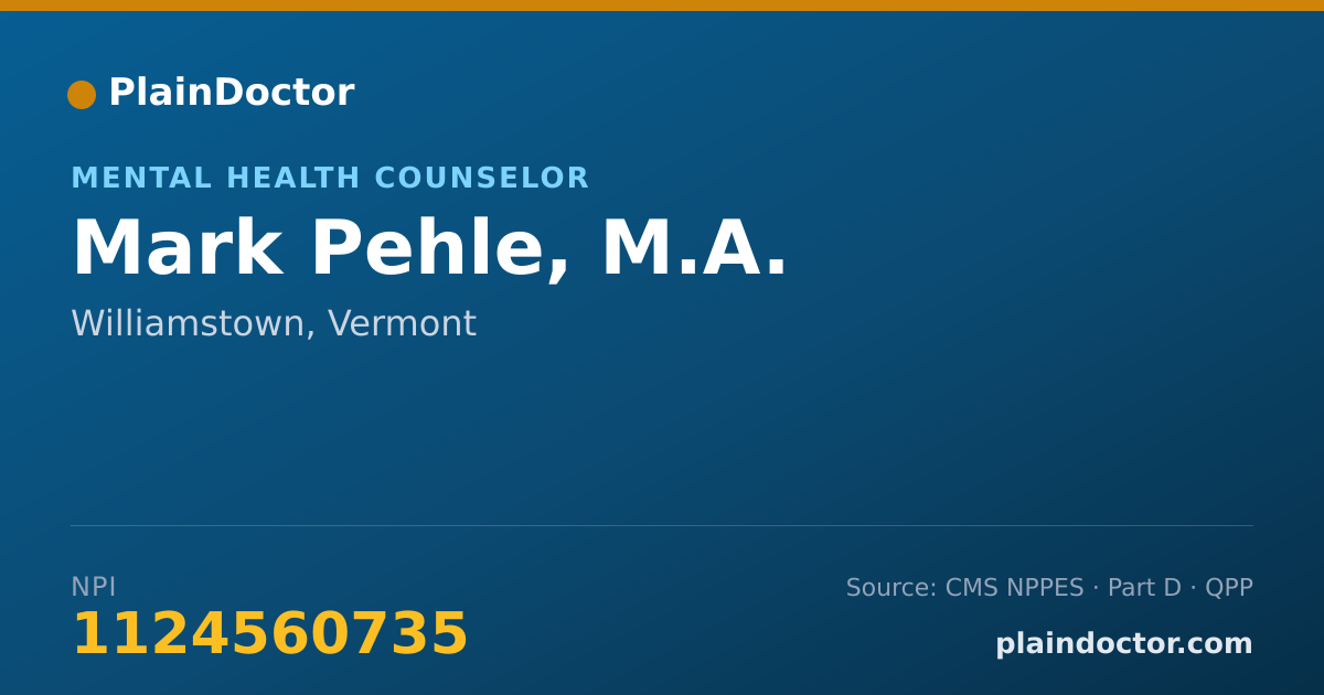 Shareable card for Mark Pehle, M.A. - Mental Health Counselor, Williamstown, VT