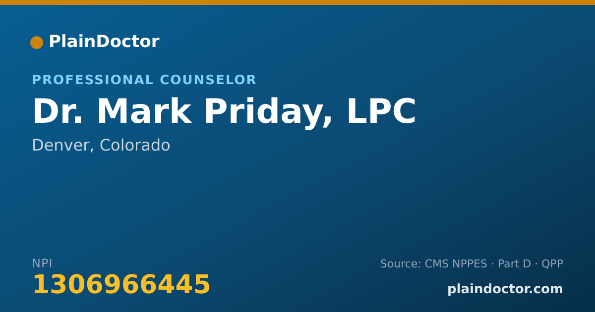 Shareable card for Mark Priday, LPC - Professional Counselor, Denver, CO
