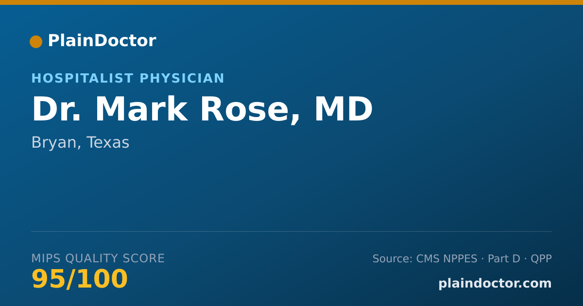 Shareable card for Mark Rose, MD - Critical Care Medicine (Internal Medicine) Physician, Bryan, TX