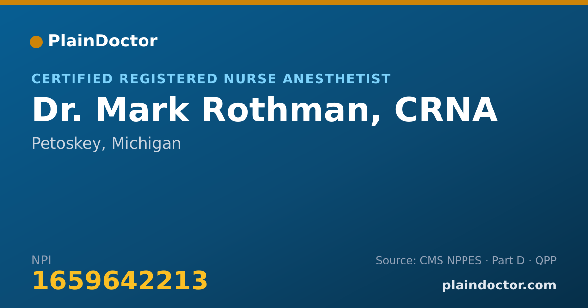 Shareable card for Mark Rothman, CRNA - Certified Registered Nurse Anesthetist, Petoskey, MI