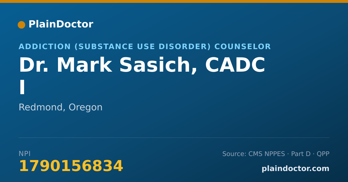 Shareable card for Mark Sasich, CADC I - Addiction (Substance Use Disorder) Counselor, Redmond, OR