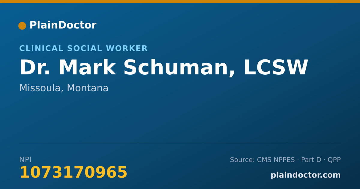 Shareable card for Mark Schuman, LCSW - Clinical Social Worker, Missoula, MT