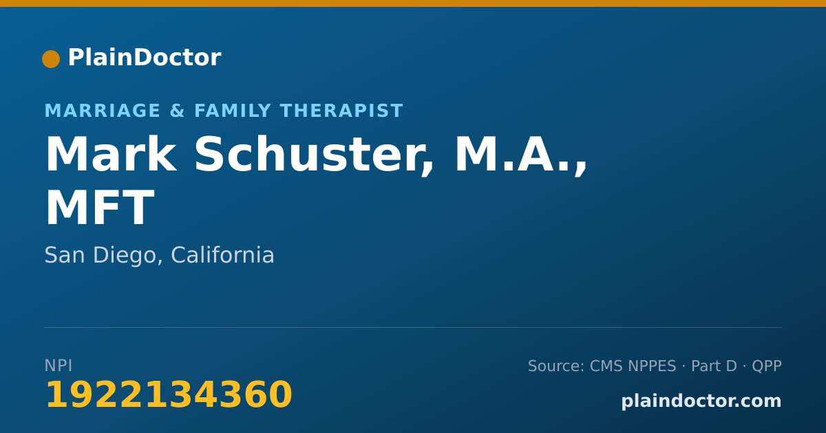 Shareable card for Mark Schuster, M.A., MFT - Marriage & Family Therapist, San Diego, CA