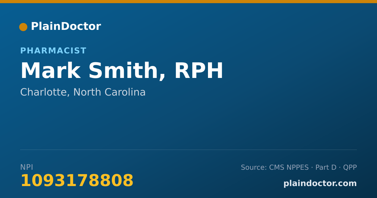 Shareable card for Mark Smith, RPH - Pharmacist, Charlotte, NC