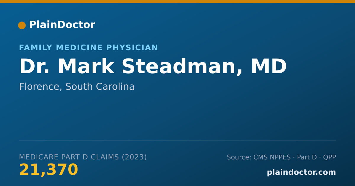 Shareable card for Mark Steadman, MD - Family Medicine Physician, Florence, SC