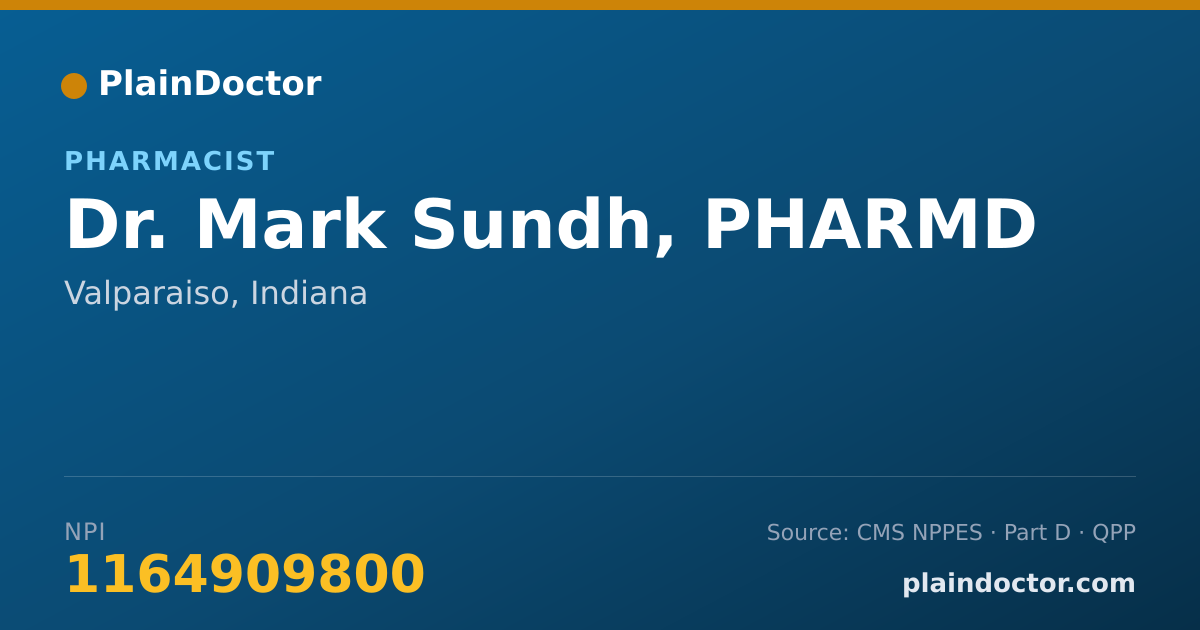 Shareable card for Mark Sundh, PHARMD - Pharmacist, Valparaiso, IN