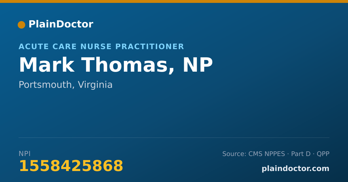 Shareable card for Mark Thomas, NP - Critical Care Medicine Registered Nurse, Portsmouth, VA