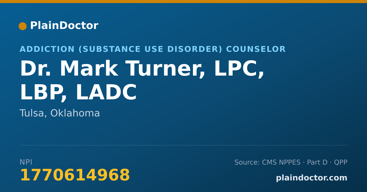 Shareable card for Mark Turner, LPC, LBP, LADC - Addiction (Substance Use Disorder) Counselor, Tulsa, OK
