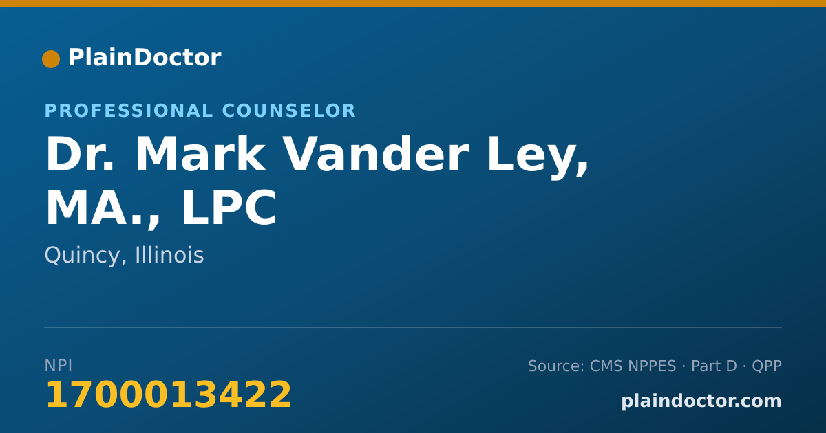 Shareable card for Mark Vander Ley, MA., LPC - Professional Counselor, Quincy, IL