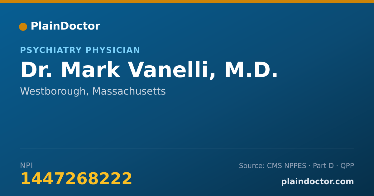 Shareable card for Mark Vanelli, M.D. - Psychiatry Physician, Westborough, MA
