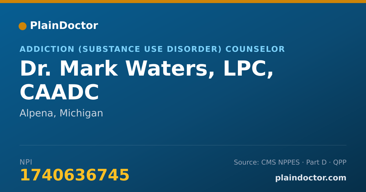 Shareable card for Mark Waters, LPC, CAADC - Addiction (Substance Use Disorder) Counselor, Alpena, MI