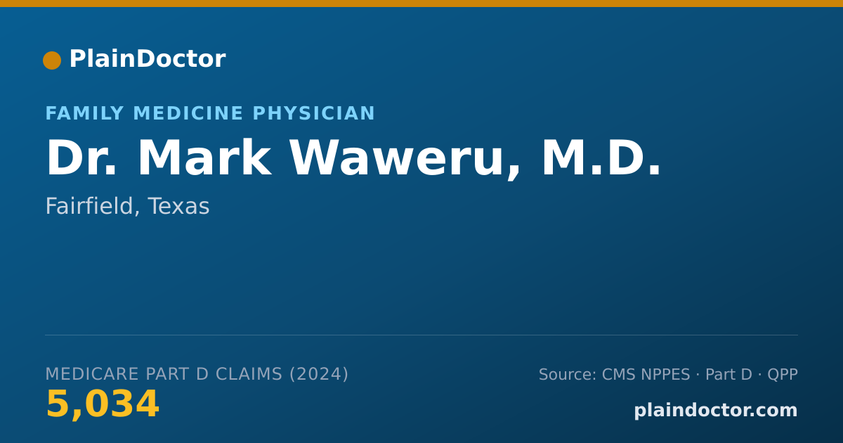 Shareable card for Mark Waweru, M.D. - Family Medicine Physician, Fairfield, TX