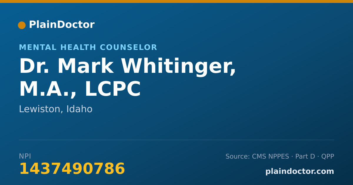 Shareable card for Mark Whitinger, M.A., LCPC - Mental Health Counselor, Lewiston, ID