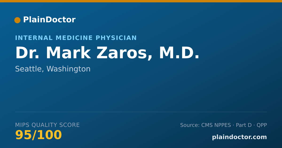 Shareable card for Mark Zaros, M.D. - Internal Medicine Physician, Seattle, WA
