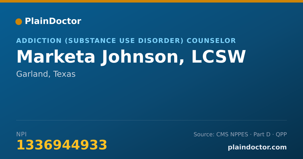 Shareable card for Marketa Johnson, LCSW - Addiction (Substance Use Disorder) Counselor, Garland, TX