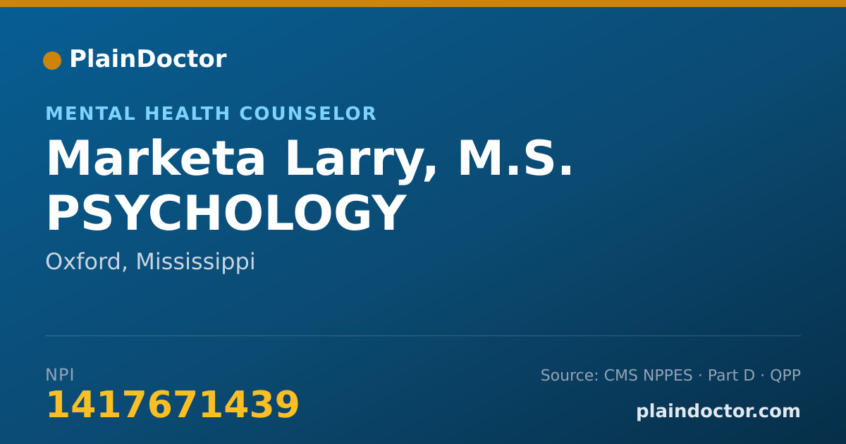 Shareable card for Marketa Larry, M.S. PSYCHOLOGY - Mental Health Counselor, Oxford, MS