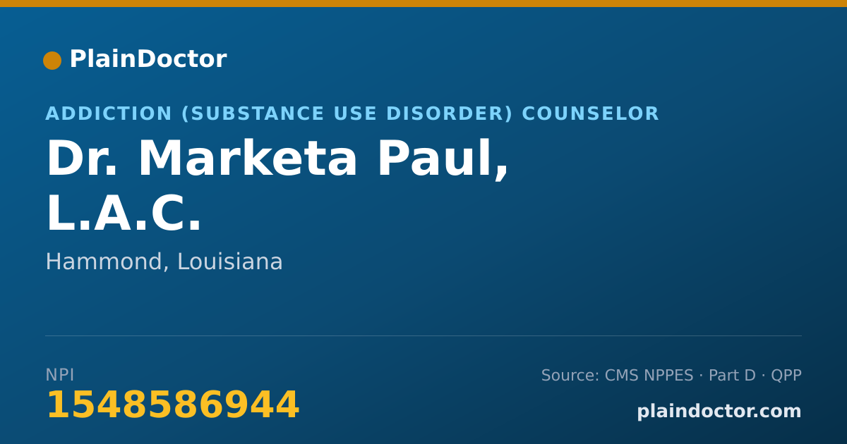 Shareable card for Marketa Paul, L.A.C. - Addiction (Substance Use Disorder) Counselor, Hammond, LA