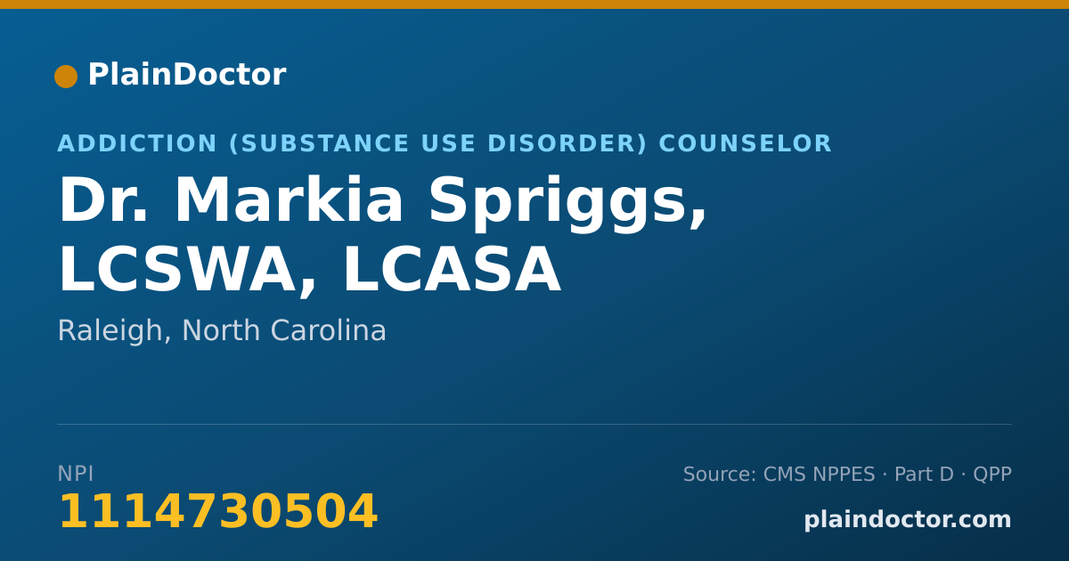 Shareable card for Markia Spriggs, LCSWA, LCASA - Addiction (Substance Use Disorder) Counselor, Raleigh, NC
