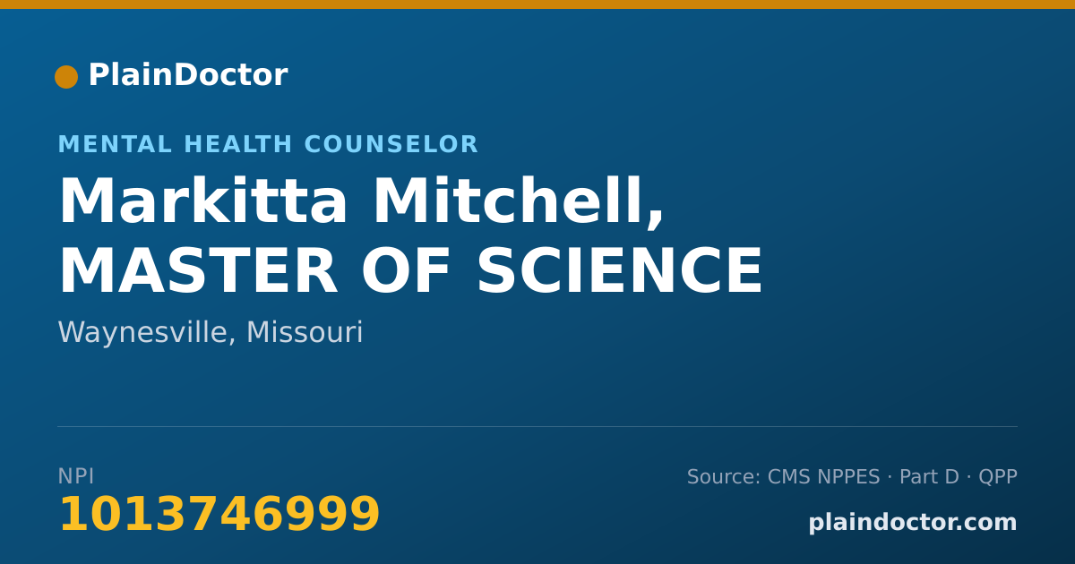 Shareable card for Markitta Mitchell, MASTER OF SCIENCE - Mental Health Counselor, Waynesville, MO