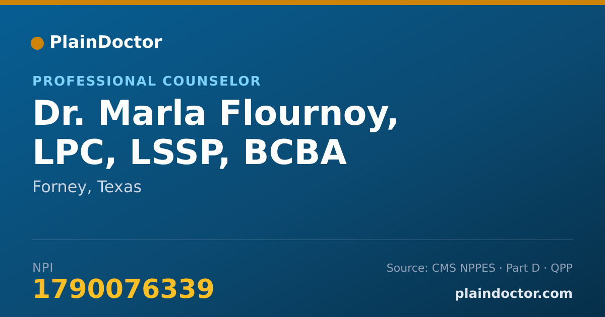 Shareable card for Marla Flournoy, LPC, LSSP, BCBA - Professional Counselor, Forney, TX