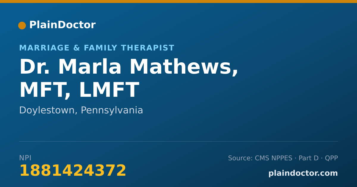 Shareable card for Marla Mathews, MFT, LMFT - Marriage & Family Therapist, Doylestown, PA