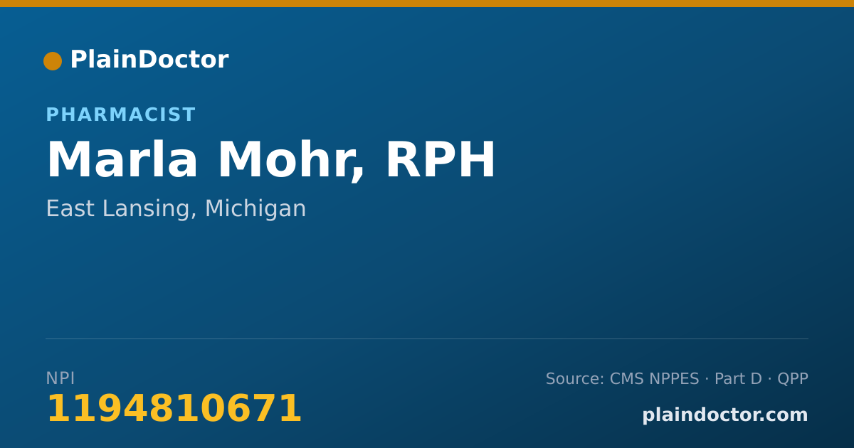 Shareable card for Marla Mohr, RPH - Pharmacist, East Lansing, MI
