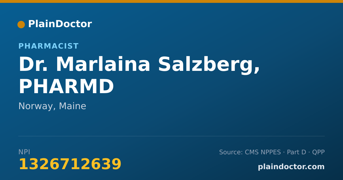 Shareable card for Marlaina Salzberg, PHARMD - Pharmacist, Norway, ME