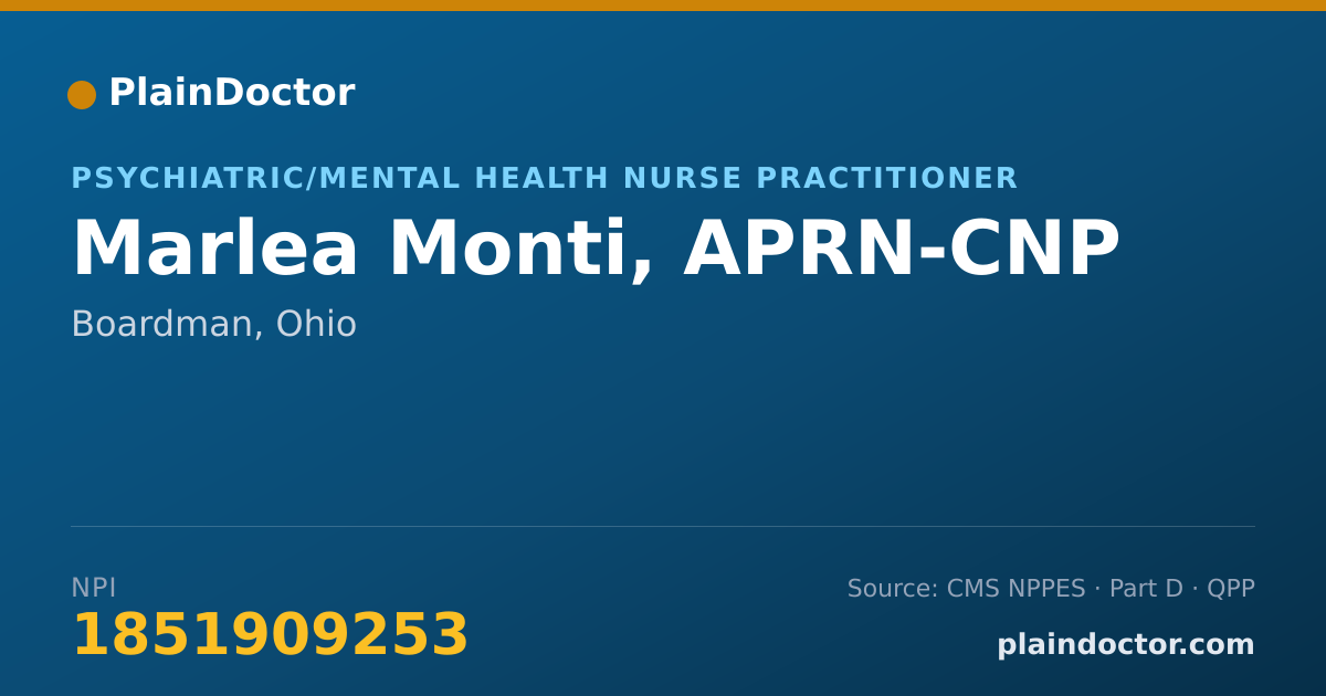 Shareable card for Marlea Monti, APRN-CNP - Psychiatric/Mental Health Nurse Practitioner, Boardman, OH
