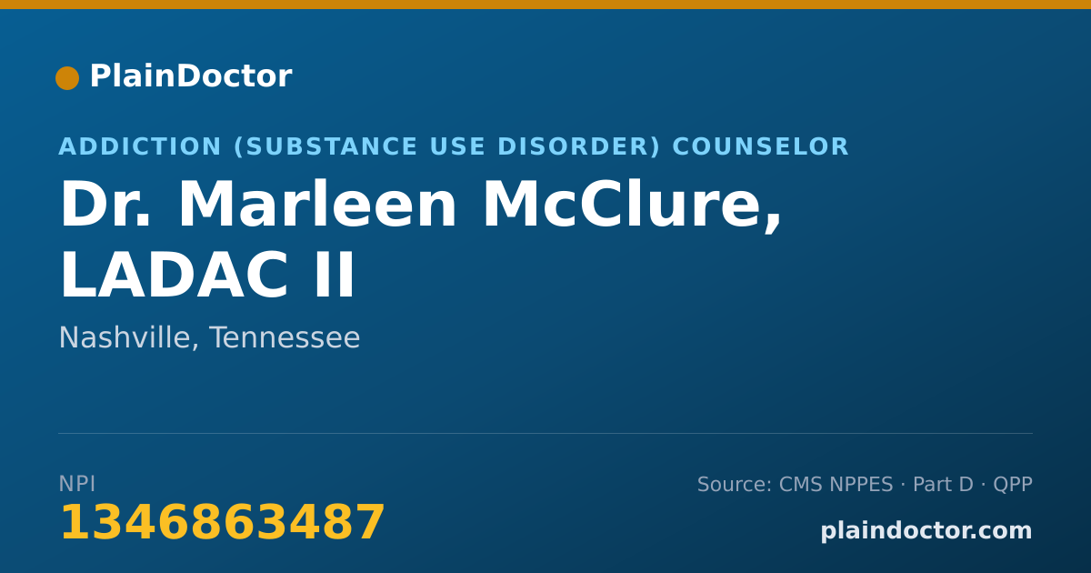 Shareable card for Marleen McClure, LADAC II - Addiction (Substance Use Disorder) Counselor, Nashville, TN