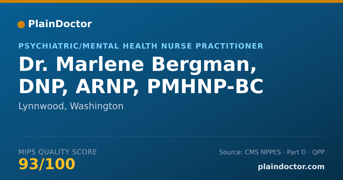 Shareable card for Marlene Bergman, DNP, ARNP, PMHNP-BC - Nurse Practitioner, Lynnwood, WA