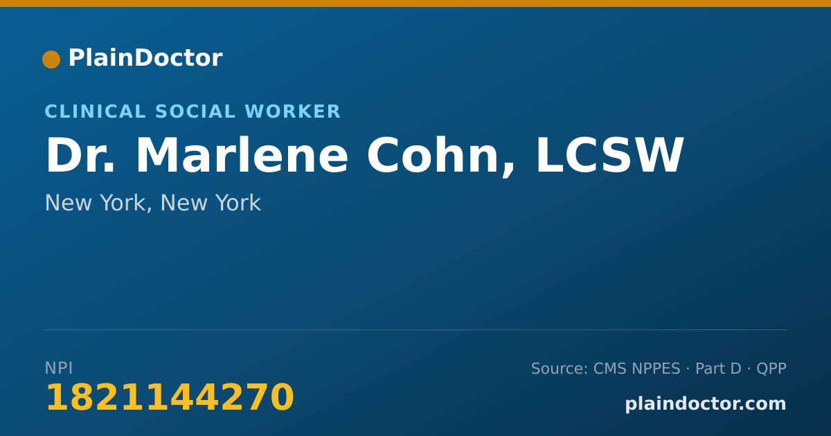 Shareable card for Marlene Cohn, LCSW - Clinical Social Worker, New York, NY