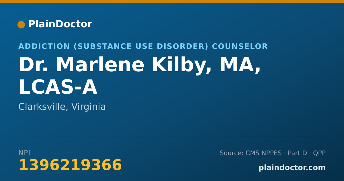 Shareable card for Marlene Kilby, MA, LCAS-A - Addiction (Substance Use Disorder) Counselor, Clarksville, VA