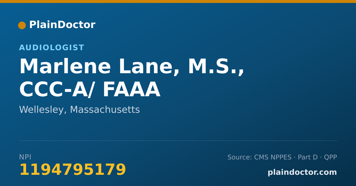 Shareable card for Marlene Lane, M.S., CCC-A/ FAAA - Audiologist, Wellesley, MA