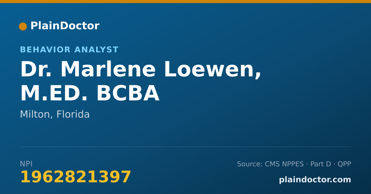 Shareable card for Marlene Loewen, M.ED. BCBA - Behavior Analyst, Milton, FL
