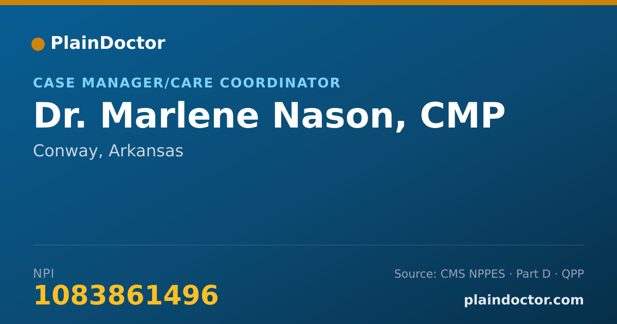 Shareable card for Marlene Nason, CMP - Case Manager/Care Coordinator, Conway, AR