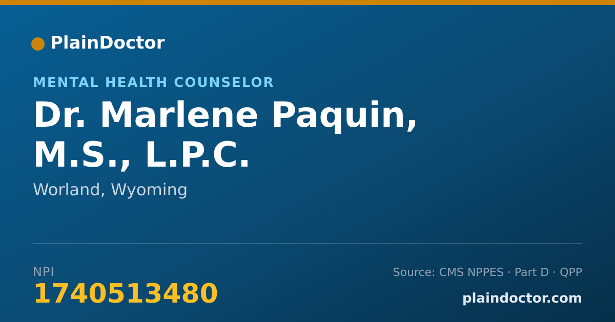 Shareable card for Marlene Paquin, M.S., L.P.C. - Mental Health Counselor, Worland, WY