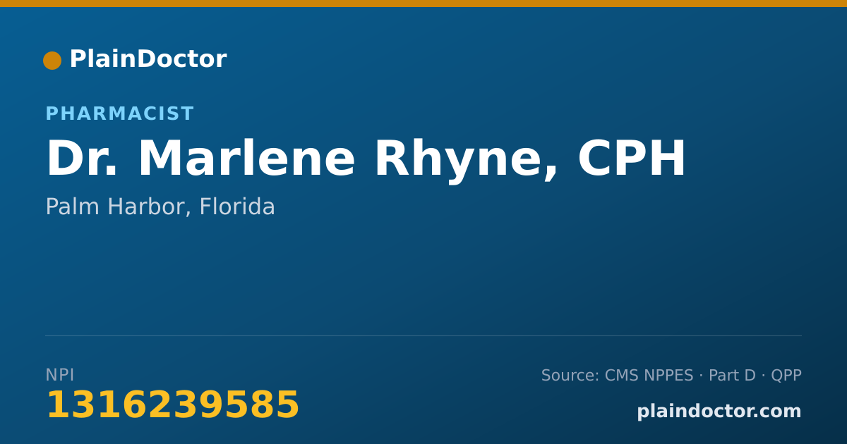 Shareable card for Marlene Rhyne, CPH - Pharmacist, Palm Harbor, FL