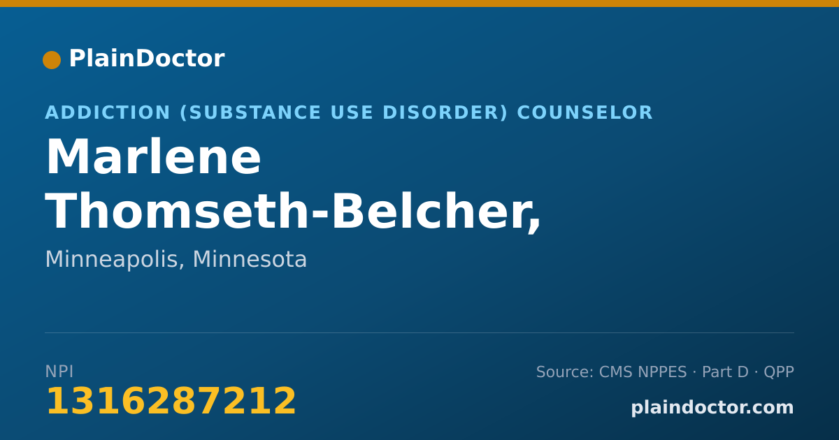 Shareable card for Marlene Thomseth-Belcher, BS,LADC,CPP - Addiction (Substance Use Disorder) Counselor, Minneapolis, MN