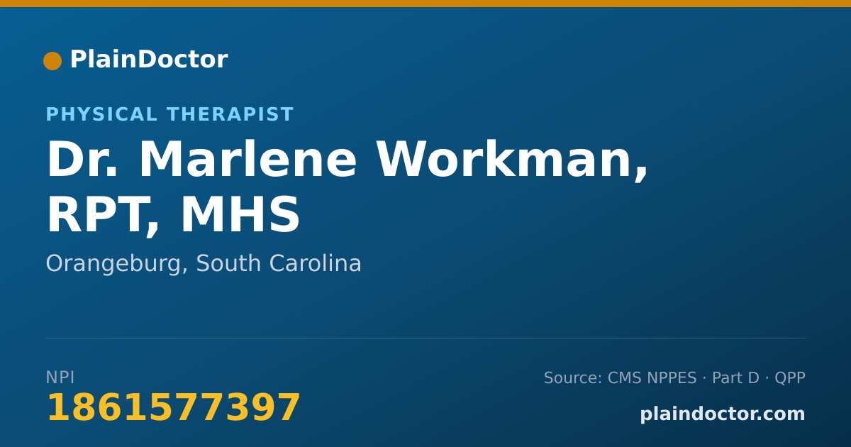 Shareable card for Marlene Workman, RPT, MHS - Physical Therapist, Orangeburg, SC