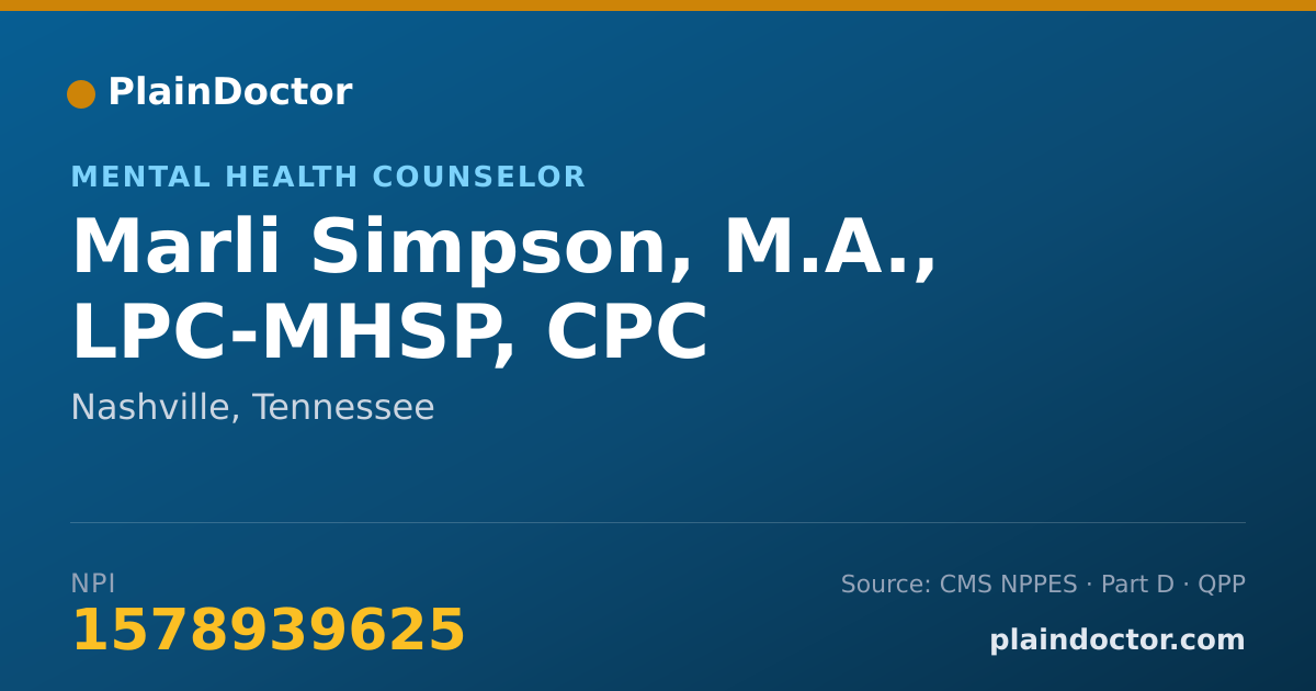 Shareable card for Marli Simpson, M.A., LPC-MHSP, CPC - Mental Health Counselor, Nashville, TN