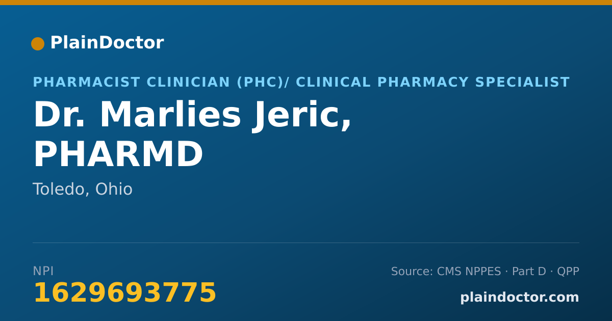 Shareable card for Marlies Jeric, PHARMD - Pharmacist Clinician (PhC)/ Clinical Pharmacy Specialist, Toledo, OH
